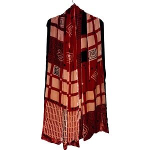 Sophie Williams Hand Printed Silk Velvet Scarf Wrap Shawl Red Black Art Deco